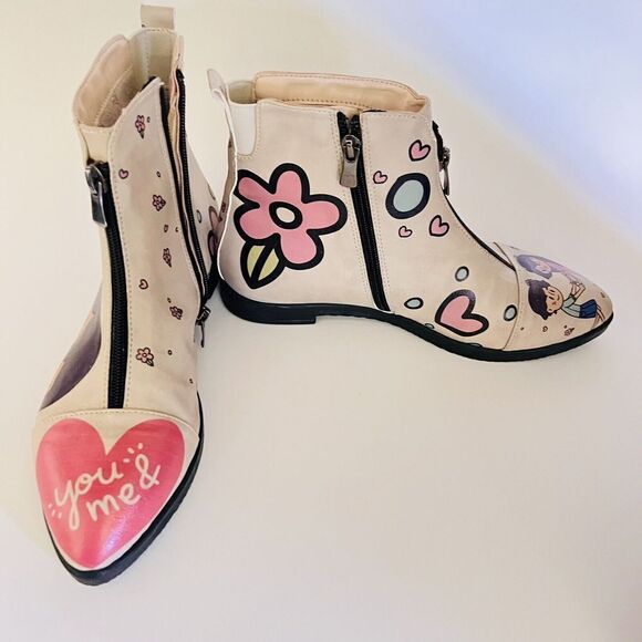 GOBY Women's Size 8.5 EU 39 Sweet Couple Ankle Boots Floral Tan Side Zip $145 - Picture 5 of 16